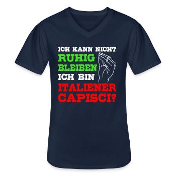 Italien Spruch Kann nicht ruhig bleiben Italiener - Männer-T-Shirt mit V-Ausschnitt - Navy - Vorne - AI Model Male 178 dark (178cm)
