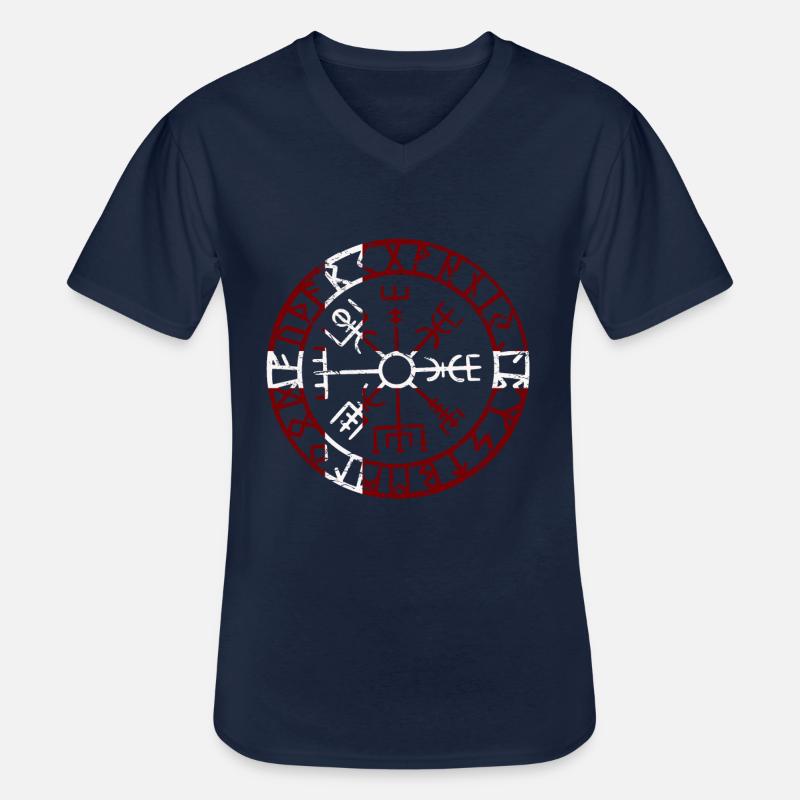 VEGVVISIR DENMARK - Wikinger Kompass - Männer-T-Shirt mit V-Ausschnitt - Navy