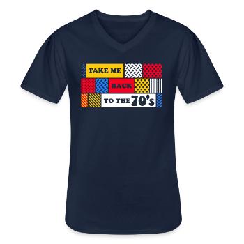 Graphique des années 70 - T-shirt col V Homme - marine - Devant - AI Model Male 178 dark (178cm)