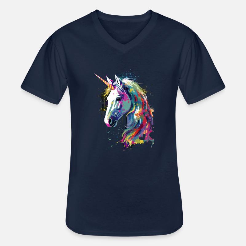 Abstraktes farbiges Einhorn - Männer-T-Shirt mit V-Ausschnitt - Navy