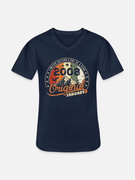 Origineel Geboren in januari verjaardag | Januari 2008 - Klassiek mannen T-shirt met V-hals - navy