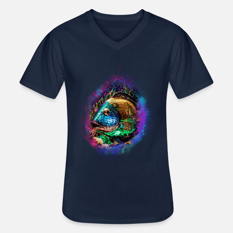 fisch,bunt,pailetten,graffiti,gold,metallic - Männer-T-Shirt mit V-Ausschnitt - Navy