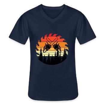 Chainsaw Axe Forester Lumberjack Saw Chain - Men's V-Neck T-Shirt - navy - Front - AI Model Male 178 dark (178cm)