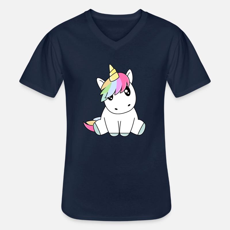 Süsses sitzendes Einhorn - Männer-T-Shirt mit V-Ausschnitt - Navy