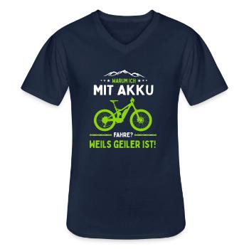 E-MTB Warum Ich Mit Akku Fahre E-Bike - Männer-T-Shirt mit V-Ausschnitt - Navy - Vorne - AI Model Male 178 dark (178cm)