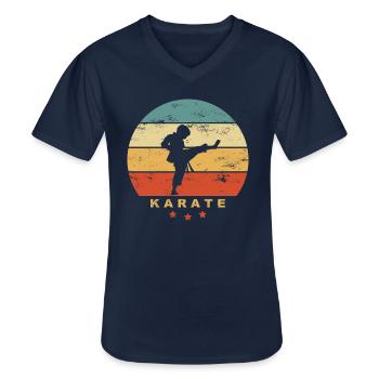 KARATE - Kind macht Karatekick - Retro Kampfsport - Männer-T-Shirt mit V-Ausschnitt - Navy - Vorne - AI Model Male 178 dark (178cm)