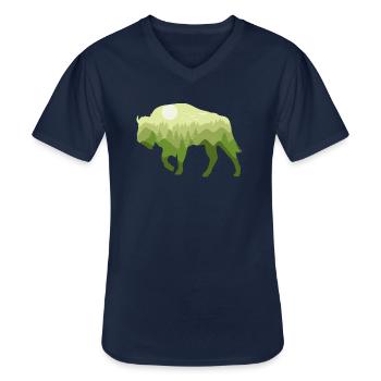 Bison Wisent Wald Natur Landschaft Geschenk - Männer-T-Shirt mit V-Ausschnitt - Navy - Vorne - AI Model Male 178 dark (178cm)