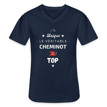 le véritable Cheminot - T-shirt col V Homme - marine - Devant - AI Model Male 178 dark (178cm)