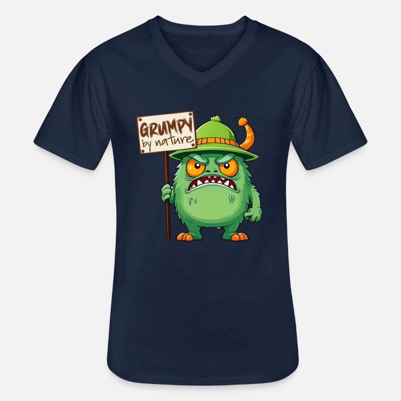 Funny monster grumpy grumpy bad-tempered - Men's V-Neck T-Shirt - navy