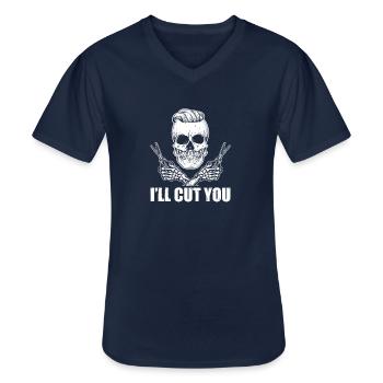 Barber Totenkopf Friseur Style - Männer-T-Shirt mit V-Ausschnitt - Navy - Vorne - AI Model Male 178 dark (178cm)