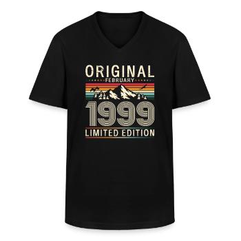 25e anniversaire Original Février Année 1999 - T-shirt col V Homme - noir - Devant - AI Model Male 178 dark (178cm)
