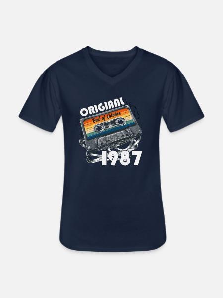 37 års fødselsdag årgang oktober 1987 kassette 1987 - Klassisk herre T-shirt med V-udskæring - marineblå