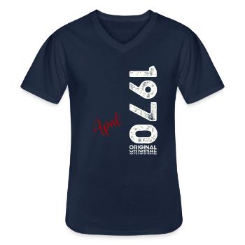 55ème Anniversaire Original Avril Millésime 1970 - T-shirt col V Homme - marine - Devant - AI Model Male 178 dark (178cm)