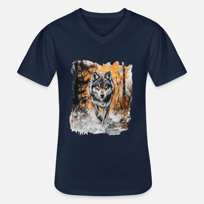 Wolf Wald Kunst - Männer-T-Shirt mit V-Ausschnitt - Navy