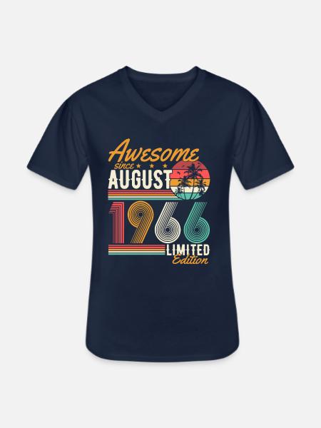 Août 1966 Naissance Anniversaire Rétro - T-shirt col V Homme - marine