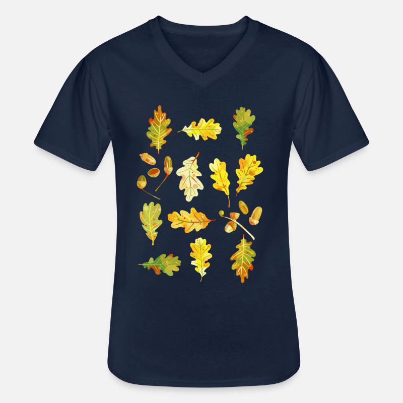 Eichenblätter und Eicheln - Männer-T-Shirt mit V-Ausschnitt - Navy