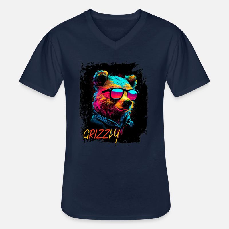 W RIZZ Bär - Männer-T-Shirt mit V-Ausschnitt - Navy