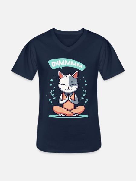 Ohmmm Yoga Cat I Meditation Relaxation | Kitten - Men's V-Neck T-Shirt - navy
