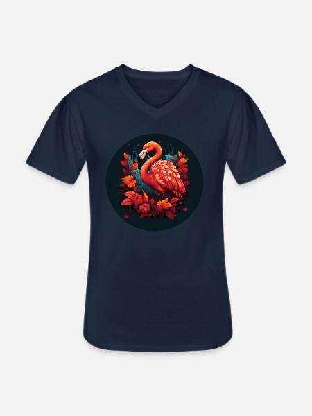 Flamingo in Herbstblättern - Männer-T-Shirt mit V-Ausschnitt - Navy