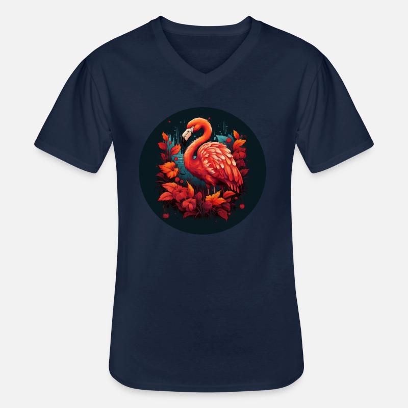 Flamingo in Herbstblättern - Männer-T-Shirt mit V-Ausschnitt - Navy