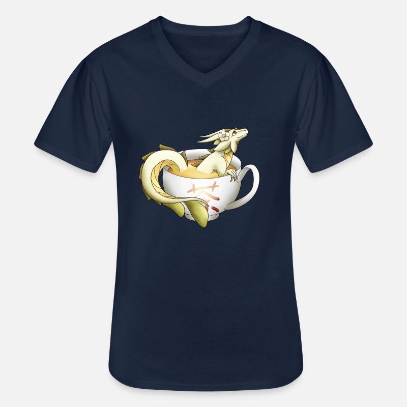 Weißer Tee Drache - Männer-T-Shirt mit V-Ausschnitt - Navy