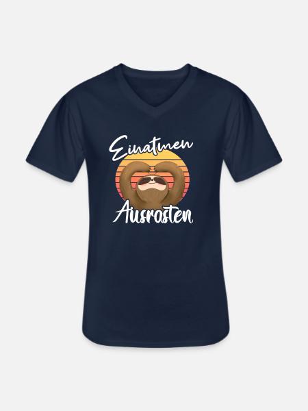 Yoga Faultier - Einatmen Ausrasten - Männer-T-Shirt mit V-Ausschnitt - Navy