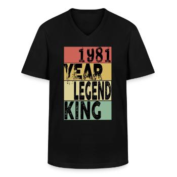 1981 - Men's V-Neck T-Shirt - black - Front - AI Model Male 178 dark (178cm)