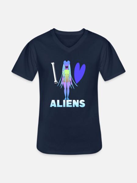 I love aliens - Men's V-Neck T-Shirt - navy