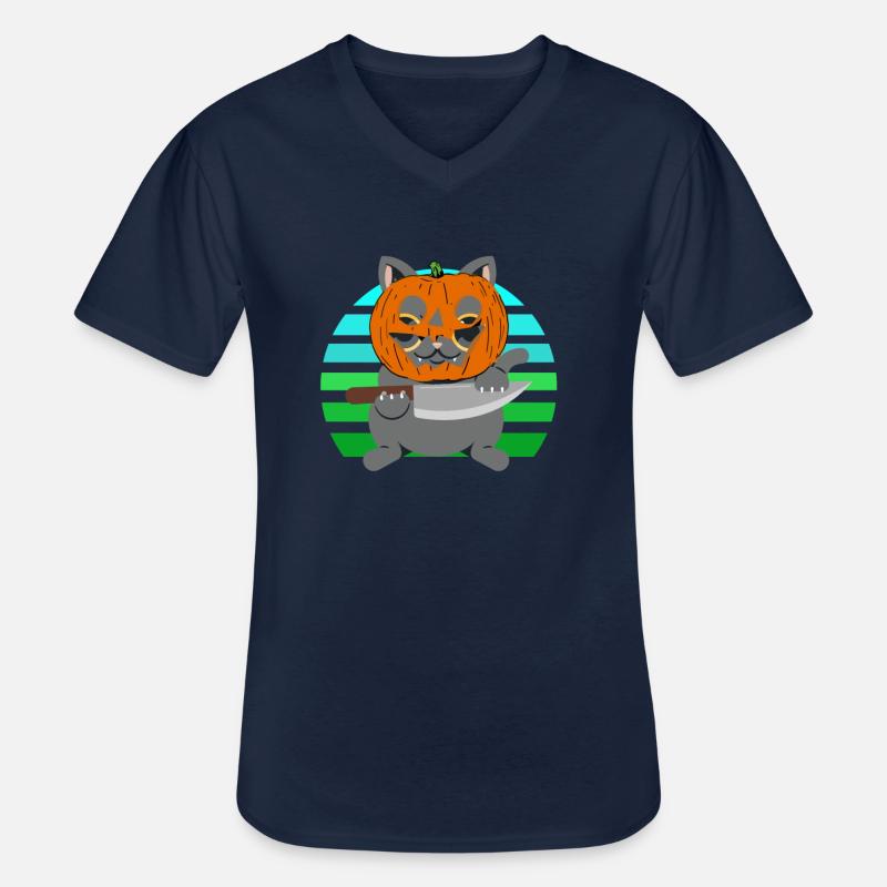 Halloween Katze Kürbiskopf - Männer-T-Shirt mit V-Ausschnitt - Navy