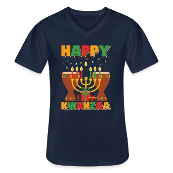 Happy Kwanzaa Imani Faith Traditions - Men's V-Neck T-Shirt - navy - Front - AI Model Male 178 dark (178cm)