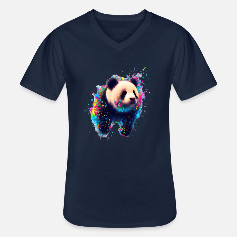 Farbexplosion Panda Bär - Männer-T-Shirt mit V-Ausschnitt - Navy