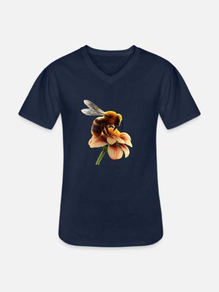 Bee on flower - Men's V-Neck T-Shirt - navy