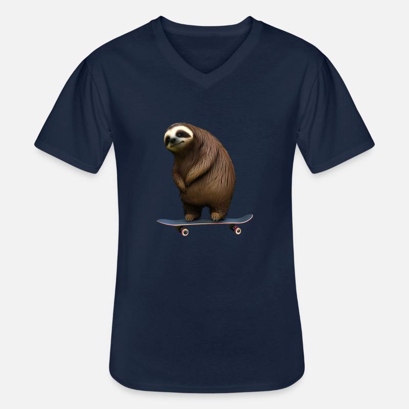 Skateboard Sloth - T-shirt col V Homme - marine