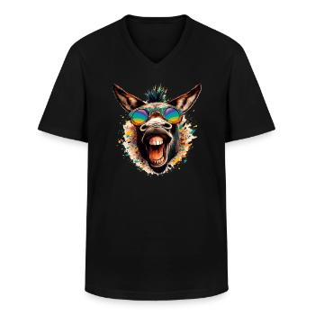 ESEL VERRÜCKT PFERD BUNT HIPPIE GRAS PARTY DONKEY - Männer-T-Shirt mit V-Ausschnitt - Schwarz - Vorne - AI Model Male 178 dark (178cm)