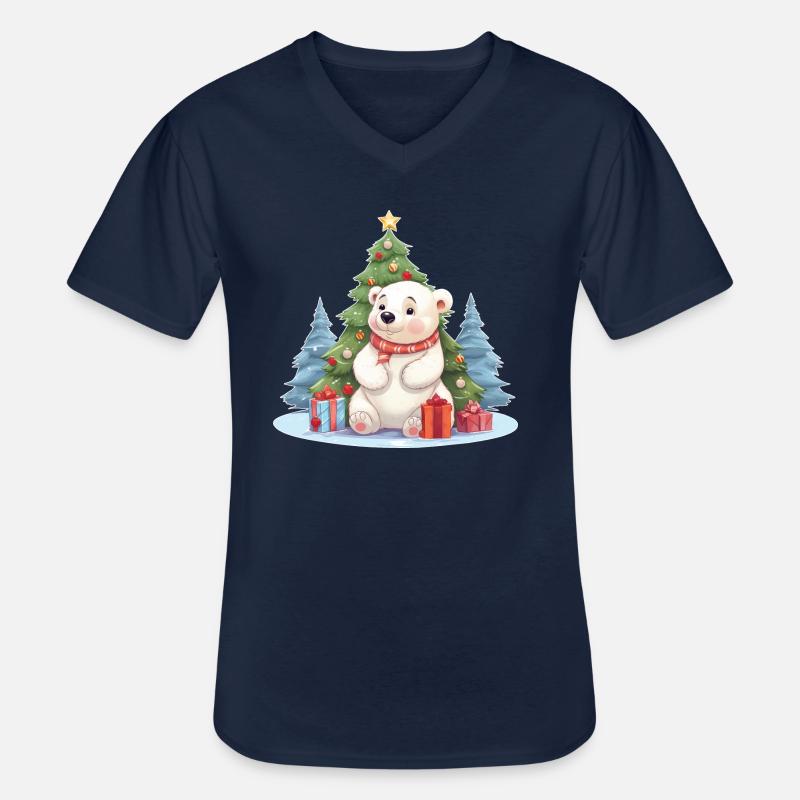 Weihnachten Eisbär mit Weihnachtsbaum - Männer-T-Shirt mit V-Ausschnitt - Navy