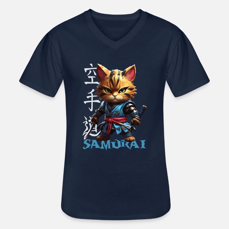 Samurai Cat - Männer-T-Shirt mit V-Ausschnitt - Navy