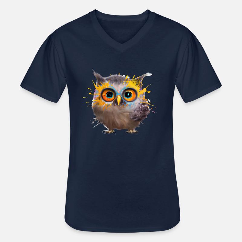 Farbenfrohe Eulen-Illustration - Männer-T-Shirt mit V-Ausschnitt - Navy