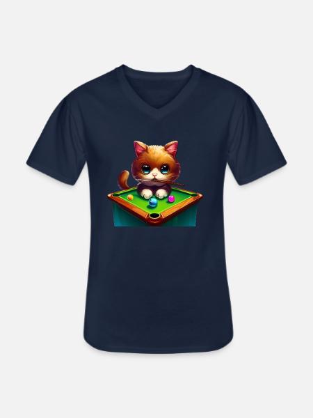 Cat at the pool table - Men's V-Neck T-Shirt - navy
