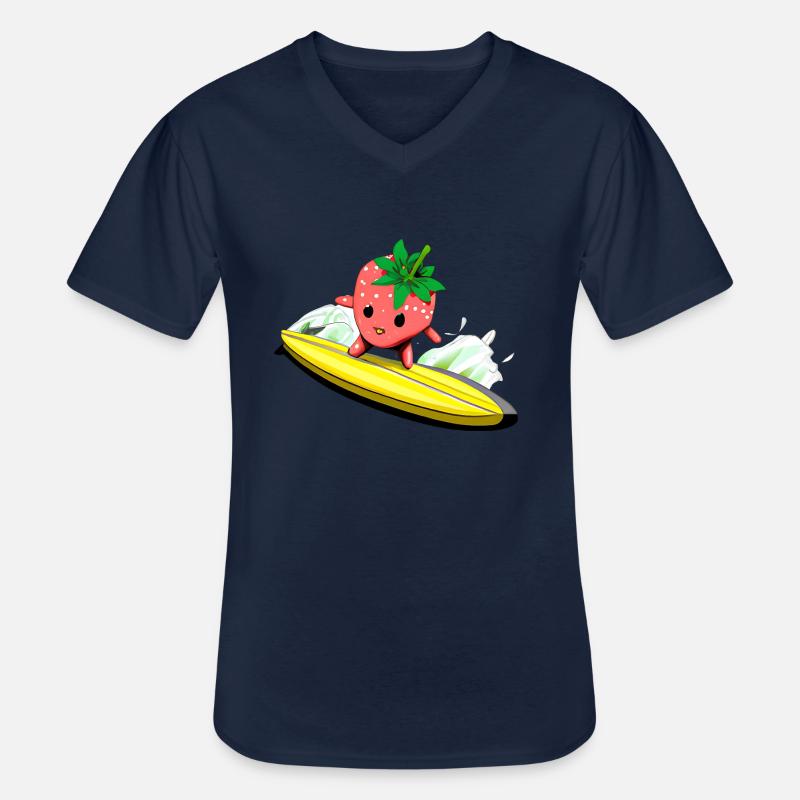 Surfende Erdbeere - Früchte Abenteuer - Männer-T-Shirt mit V-Ausschnitt - Navy