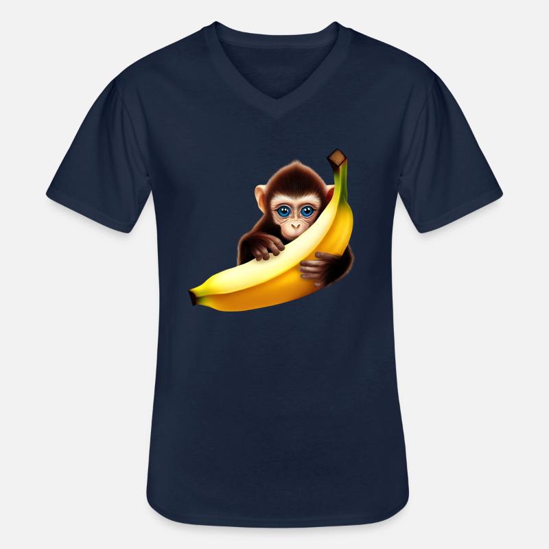 Banane à cache-cache de singe - T-shirt col V Homme - marine