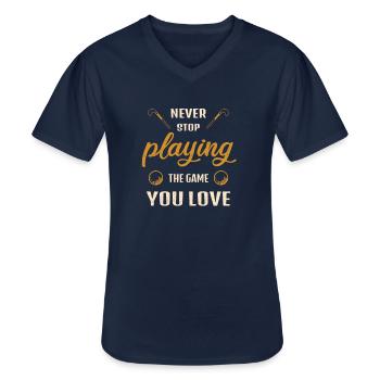 Never stop playing the game field hockey saying - Men's V-Neck T-Shirt - navy - Front - AI Model Male 178 dark (178cm)