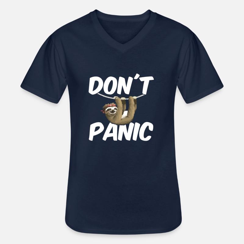 Faultier Don´t Panic - Männer-T-Shirt mit V-Ausschnitt - Navy