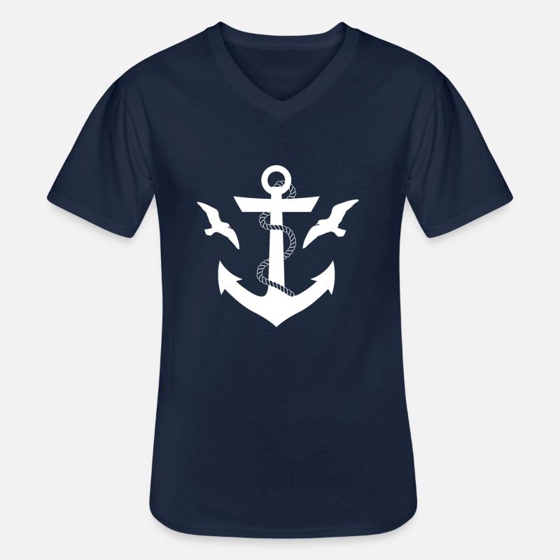ANKER MÖWEN - Männer-T-Shirt mit V-Ausschnitt - Navy