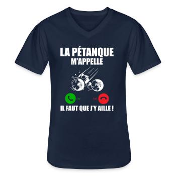 Pétanque calls me, Bouliste gift - Men's V-Neck T-Shirt - navy - Front - AI Model Male 178 dark (178cm)