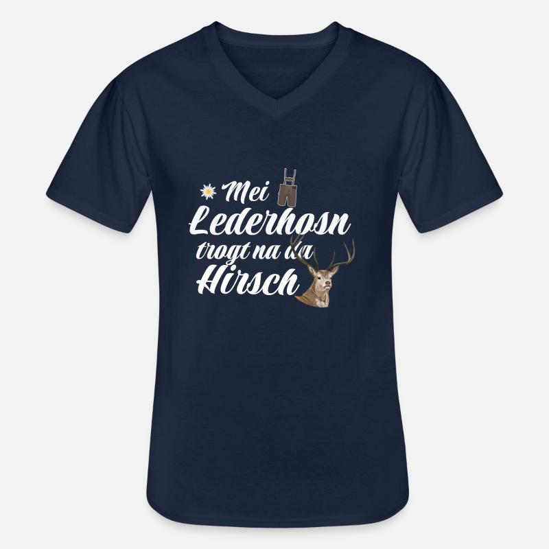 Basst Scho | Trachten Hirsch - Männer-T-Shirt mit V-Ausschnitt - Navy