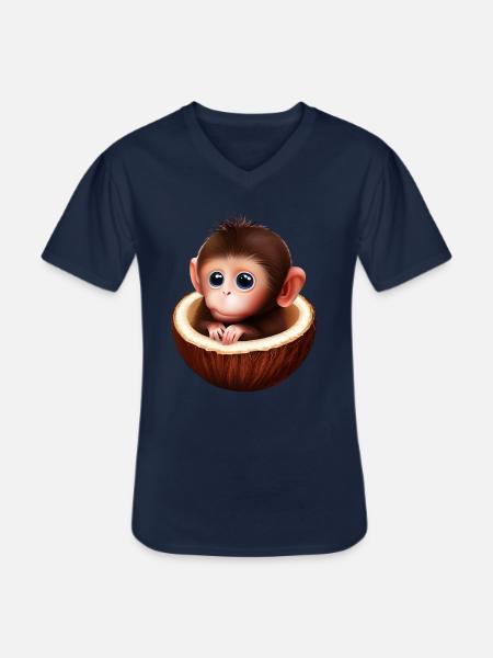 Monkey in a coconut - Men's V-Neck T-Shirt - navy