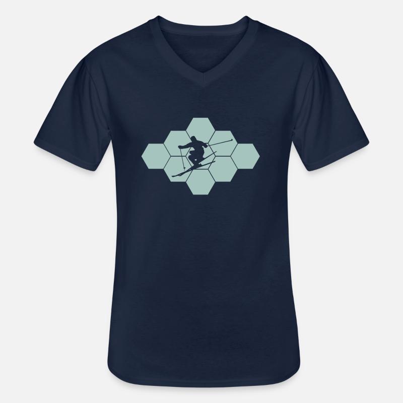 skiing ski skier - Männer-T-Shirt mit V-Ausschnitt - Navy