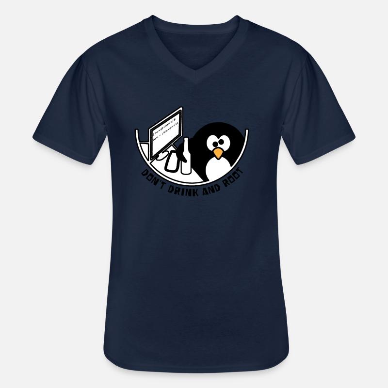Linux Tux / dev / null - T-shirt col V Homme - marine