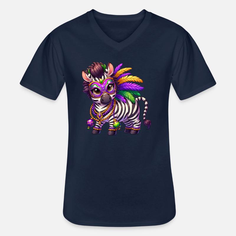 Mardi Gras Zebra Comic Süß - Männer-T-Shirt mit V-Ausschnitt - Navy