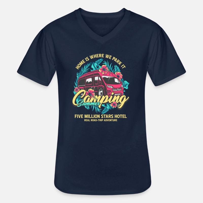 Camping Summer - Panel van - Men's V-Neck T-Shirt - navy